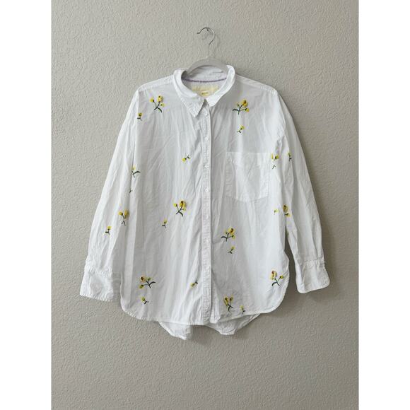Maeve by Anthropologie Embroidered Floral Button-Down Shirt White Yellow Size L - Picture 2 of 6